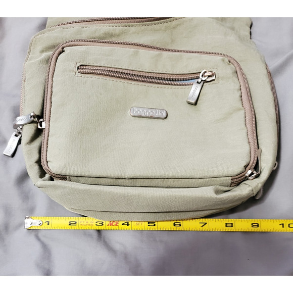 Baggallini Crossbody Travel Bag – Khaki with Blue Interior, Adjustable Strap - Picture 10 of 12